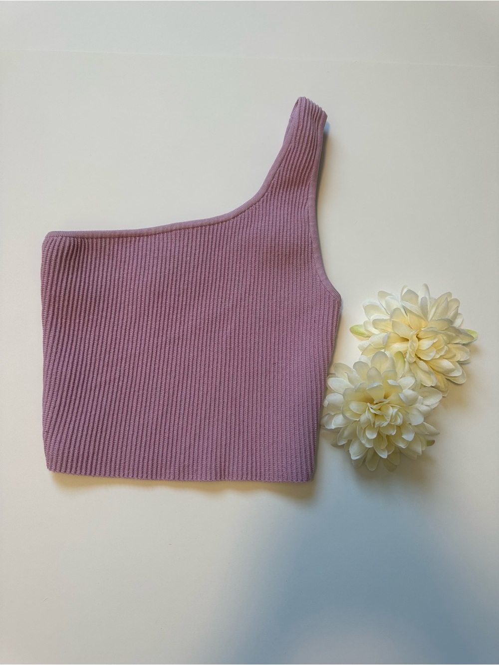 Babaton One-Shoulder Ribbed Crop Top - Lavender Pink